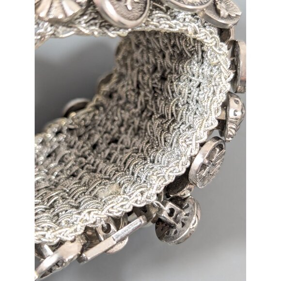 Vintage Silver Tone Button Cluster Wide Stretch Bracelet 6.5" - Picture 9 of 9